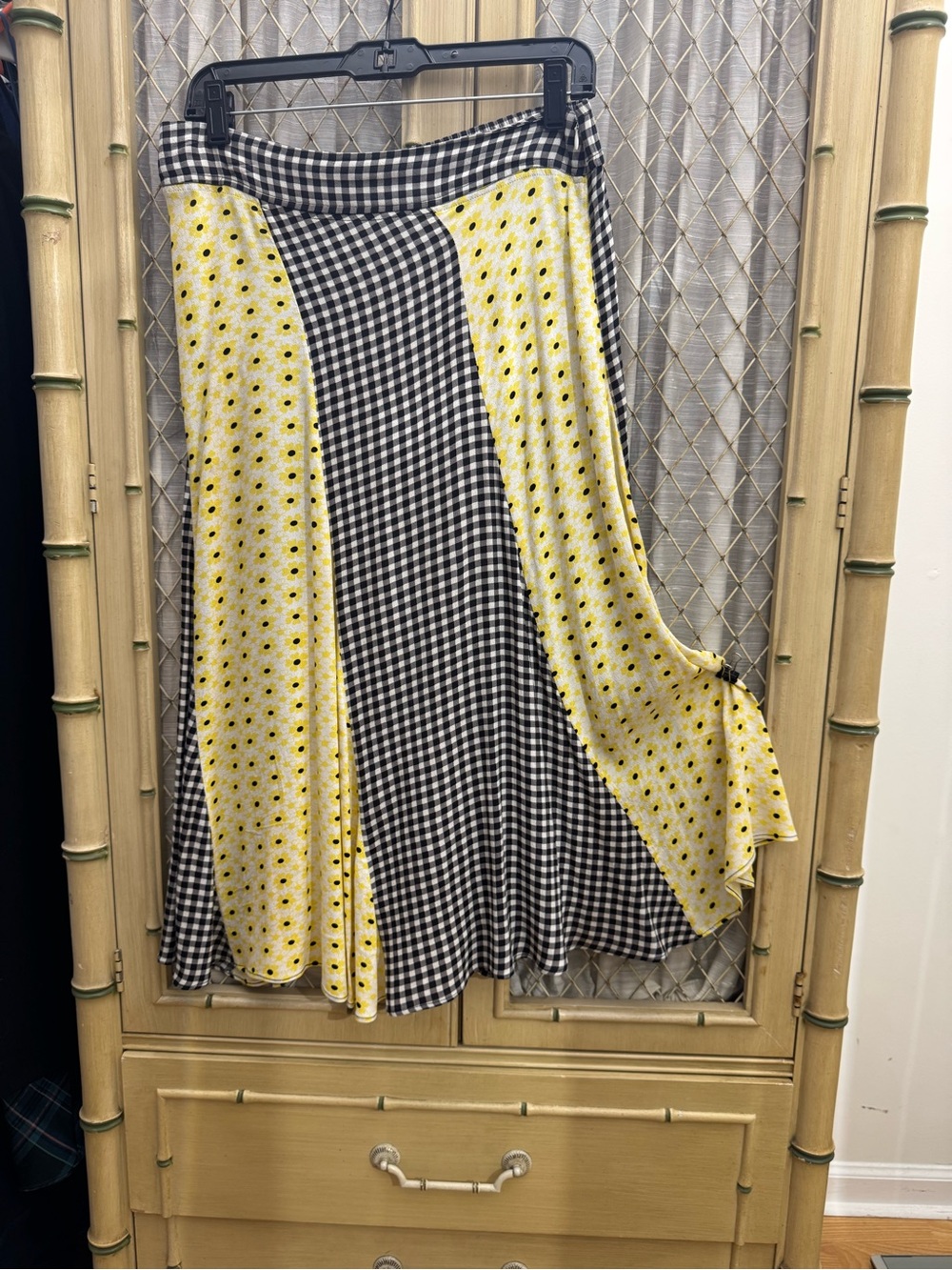 Intermix Black Gingham & Yellow Daisy Panel Midi Skirt